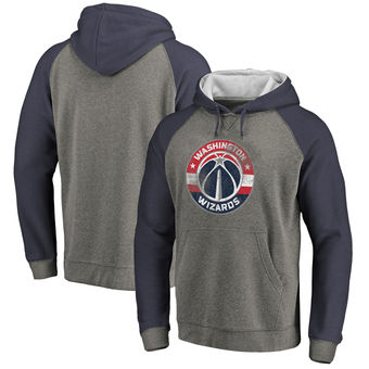 Washington Wizards Fanatics Branded Distressed Logo Tri-Blend Big & Tall Pullover Hoodie - Ash Navy